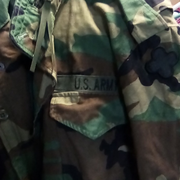 Vintage US army camouflage jacket zipper buttons with American flag patch USED - Picture 2 of 10